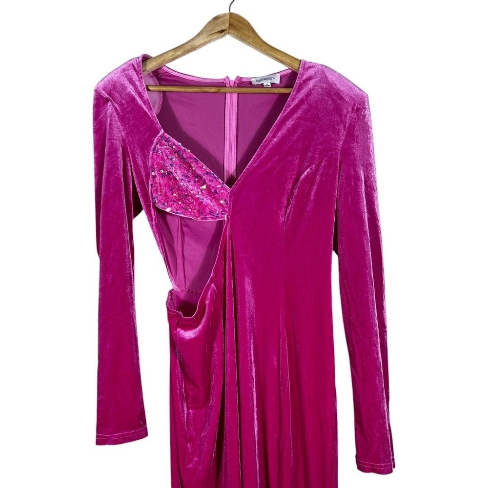 Faeriesty Velvet Sequin Cutout Maxi Dress Magenta Pink Glam Formal Gown Size XL - Picture 3 of 7